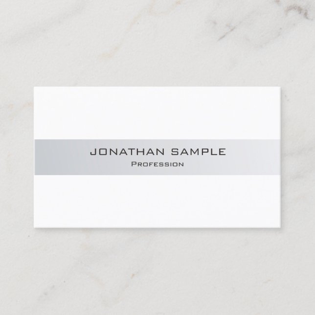 Trendy Modern Sleek Creative Silver White Plain Business Card (Front)