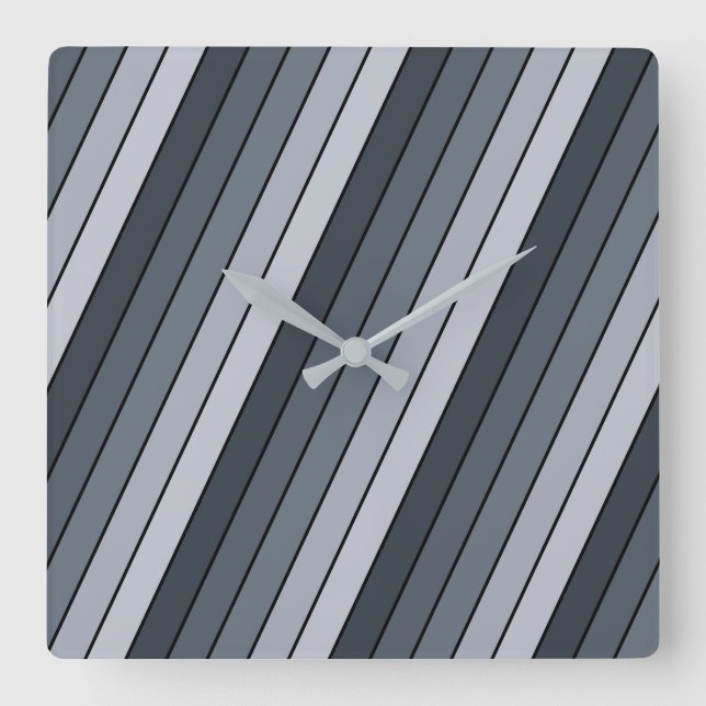 Trendy Modern Space Grey Stripes Square Wall Clock (Front)