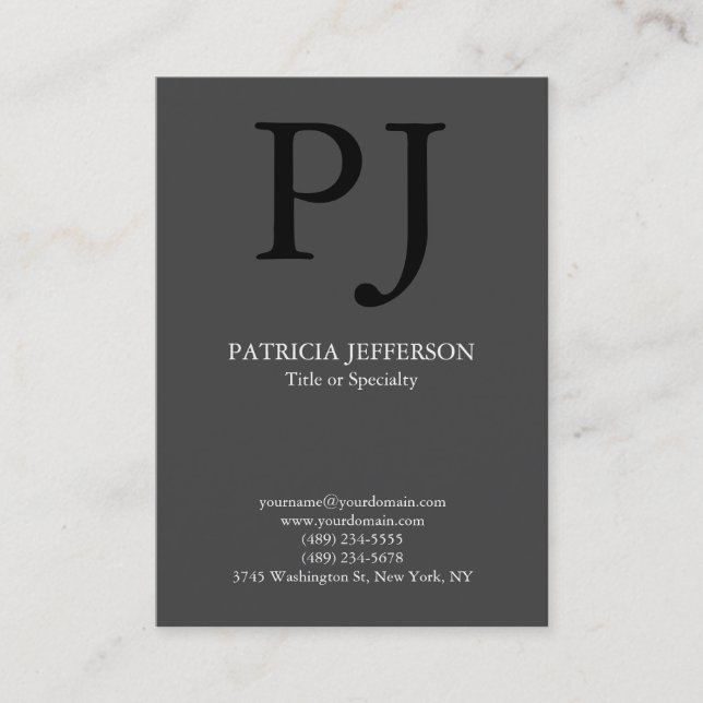 Trendy modern stylish grey black monogram business card (Front)