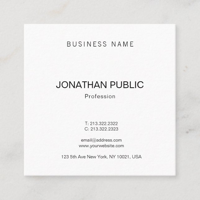 Trendy Modern Template Professional Sophisticated Square Business Card (Front)