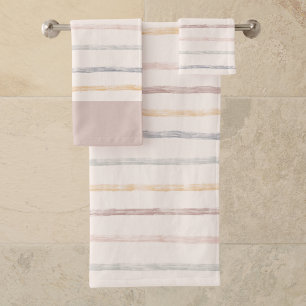 Trendy Modern Watercolor Pastel Striped Pattern Bath Towel Set
