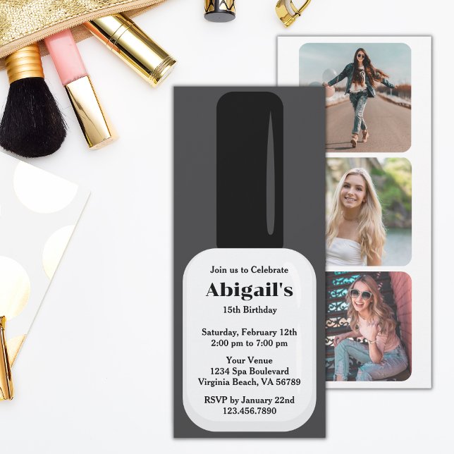 Trendy Modern White & Black Nail Polish Birthday Invitation (Creator Uploaded)
