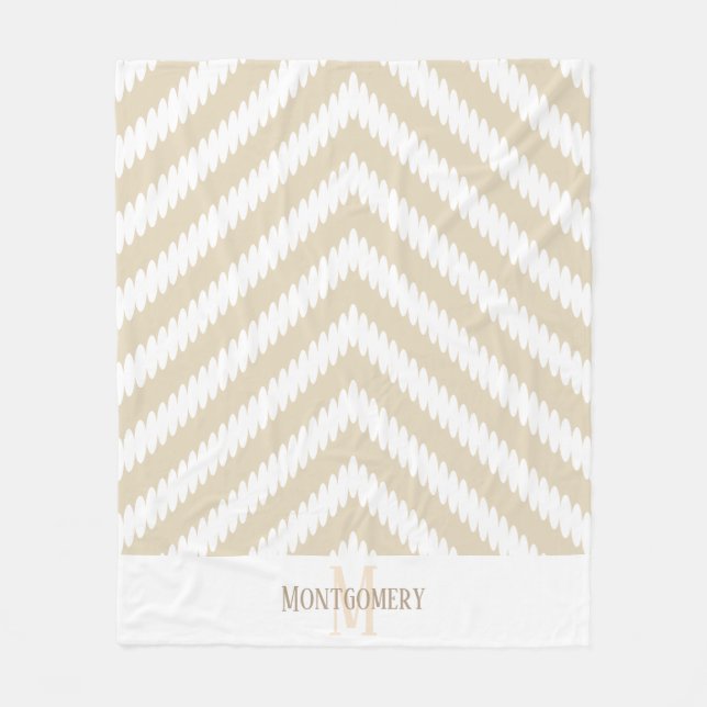 Trendy Modern White & Taupe Arrows Family Name Fleece Blanket (Front)
