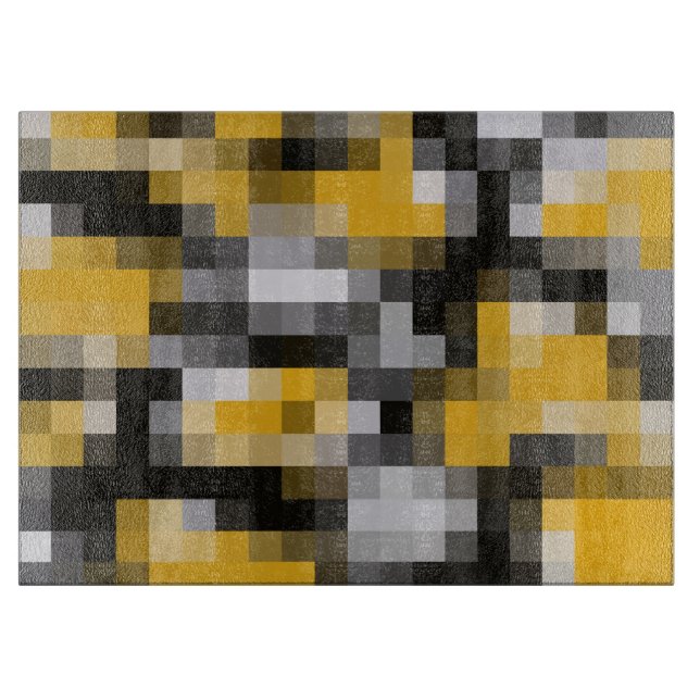 Trendy Modern Yellow Black Mosaic Pattern Cutting Board (Front)
