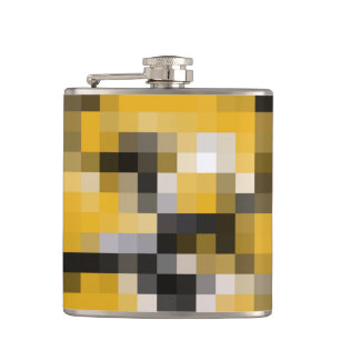 Trendy Modern Yellow Black Mosaic Pattern Hip Flask