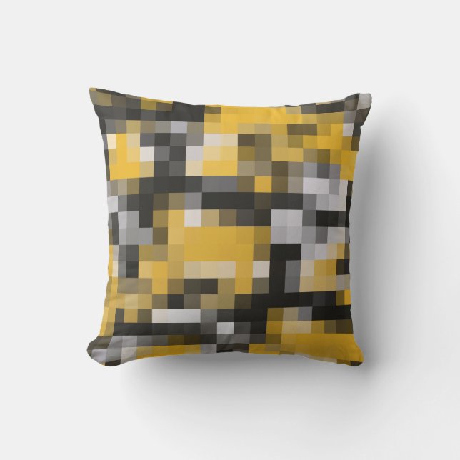 Trendy Modern Yellow Black Mosaic Pattern Outdoor Cushion (Front)