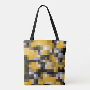 Trendy Modern Yellow Black Mosaic Pattern Tote Bag