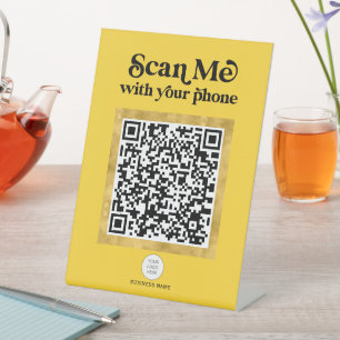 Trendy modern yellow networking QR code sign