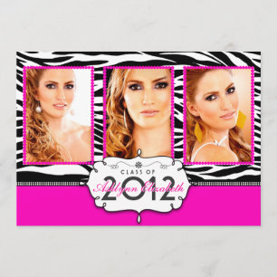 Trendy Modern Zebra Striped Graduation Invitation