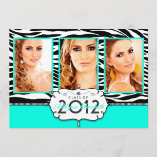 Trendy Modern Zebra Striped Graduation Invitation