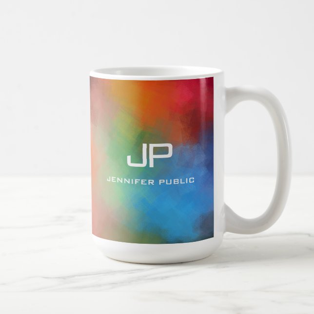 Trendy Mono Gram Rainbow Colours Colourful Abstrac Coffee Mug (Right)