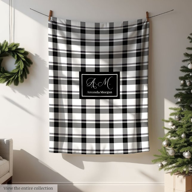Trendy Monochrome Chequered Blanket Custom Name (Trendy Monochrome Checkerred Blanket Custom Name Gift)