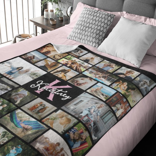Trendy Monogram 34 x Photo Collage Fleece Blanket (Creator Uploaded)