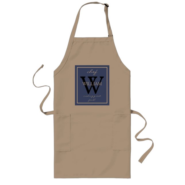 Trendy Monogram And Chef's NAME making great food Long Apron (Front)