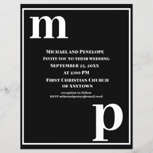 Trendy Monogram Basic Black Budget Wedding Invite Flyer