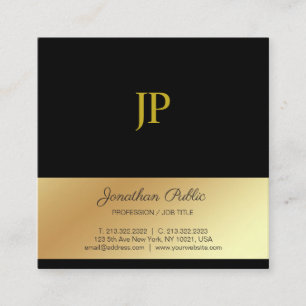 Trendy Monogram Black and Gold Design Luxury Silk Square Business Card