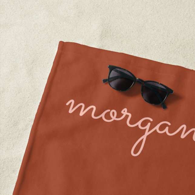 Trendy Monogram | Burnt Orange + Blush Script Name Beach Towel (In Situ)