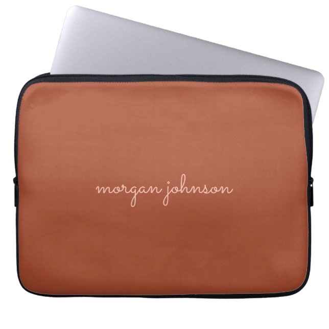 Trendy Monogram | Burnt Orange + Blush Script Name Laptop Sleeve (Front)
