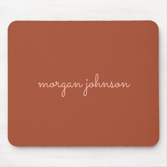 Trendy Monogram | Burnt Orange + Blush Script Name Mouse Mat (Front)