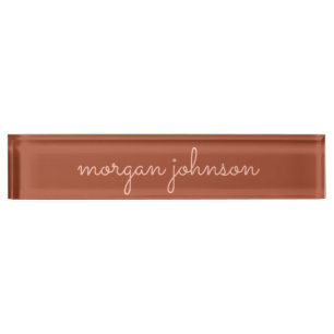Trendy Monogram Burnt Orange + Blush Script Name Nameplate