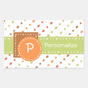 Trendy Monogram Dotted Stripes With Name Rectangular Sticker