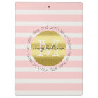 Trendy Monogram Gold Glitter Blush Pink Stripes