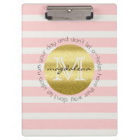 Trendy Monogram Gold Glitter Blush Pink Stripes