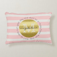 Trendy Monogram Gold Glitter Blush Pink Stripes