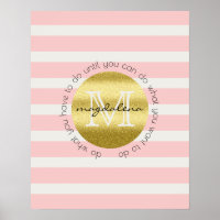 Trendy Monogram Gold Glitter Blush Pink Stripes