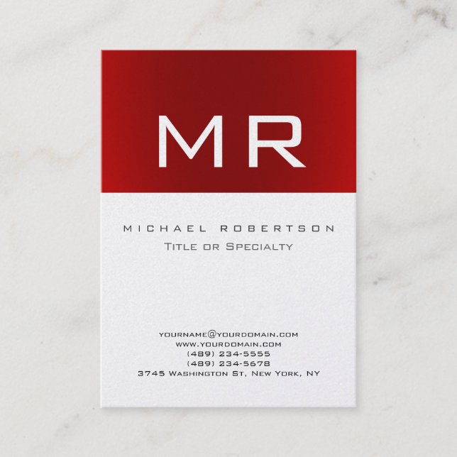 Trendy Monogram Gold Red Striped Business Card (Front)