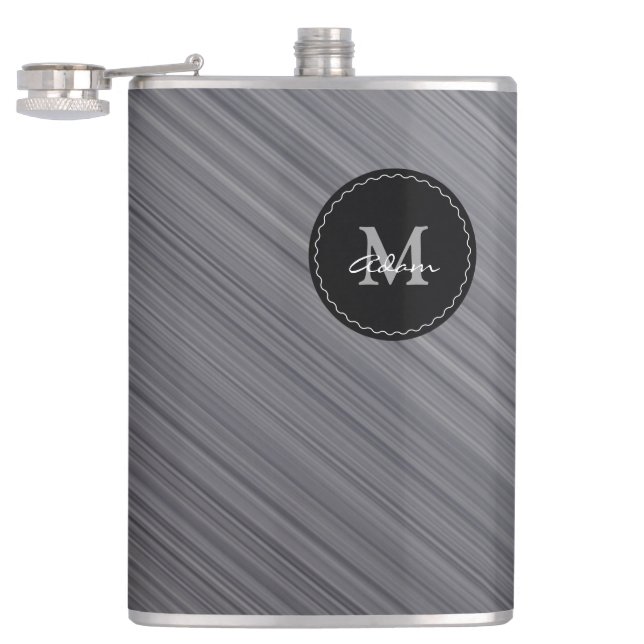 Trendy Monogram | Grey Metallic Hip Flask (Opened)