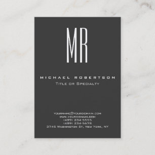Trendy Monogram Grey Modern Chubby Business Card