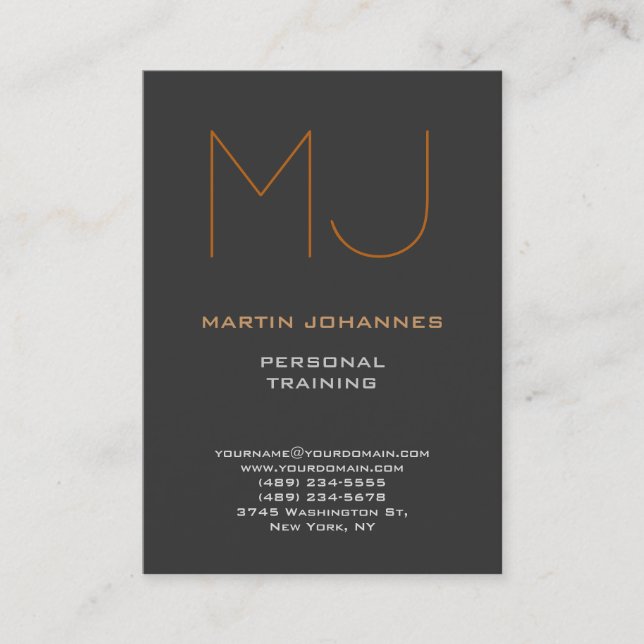 Trendy Monogram Grey Sport Personal Trainer Business Card (Front)