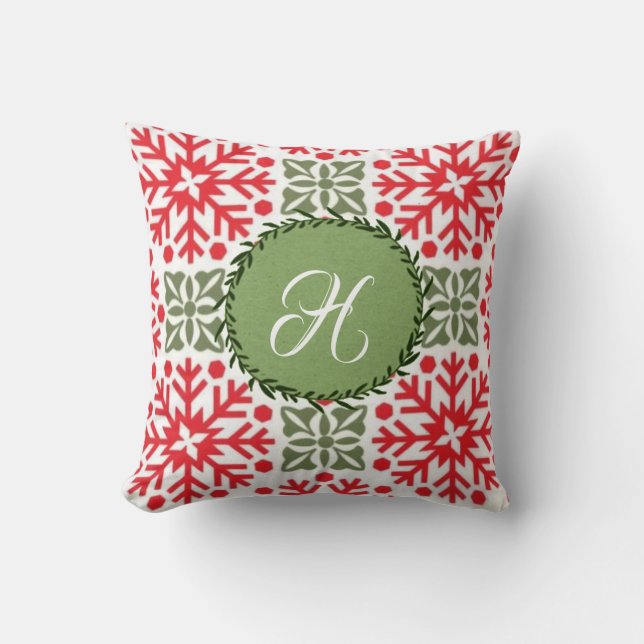 Trendy Monogram Holiday Throw Pillow (Front)