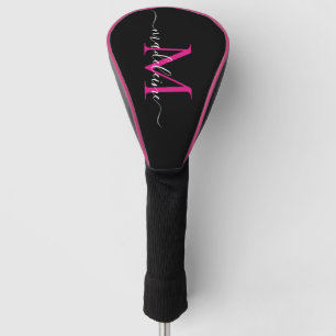 Trendy Monogram Hot Pink & Black Golf Head Cover