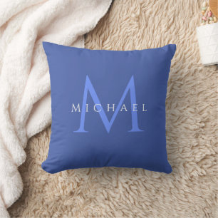 Trendy Monogram Initial Modern Elegant Medium Blue Cushion