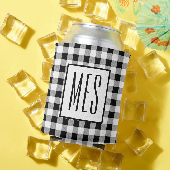 Trendy Monogram Initials, Buffalo Check Pattern Can Cooler (In Situ Summer)