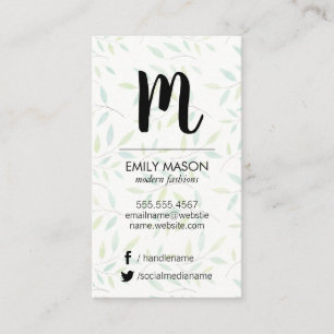 Trendy Monogram / Leaves and Branches Business Card