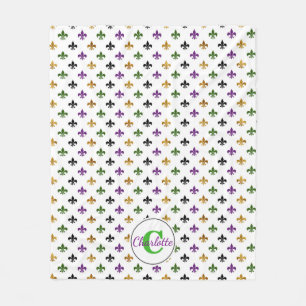 Trendy Monogram Mardi Gras Fleur De Lis Fleece Blanket