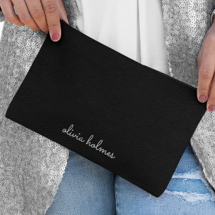 Trendy Monogram Modern Black Script Name Accessory Pouch