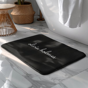 Trendy Monogram   Modern Black Script Name Bath Mat