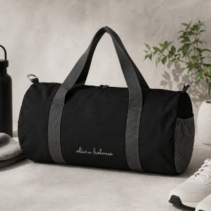 Trendy Monogram Modern Black Script Name Duffle Bag