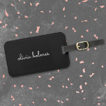 Trendy Monogram | Modern Black Script Name Luggage Tag<br><div class="desc">A simple stylish custom monogram design in an informal casual handwritten script typography in striking monochrome black and white. The monogram can easily be personalised to make a design as unique as you are! The perfect trendy bespoke gift or accessory for any occasion.</div>