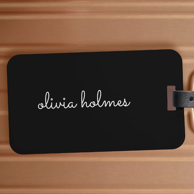 Trendy Monogram | Modern Black Script Name Luggage Tag (Creator Uploaded)