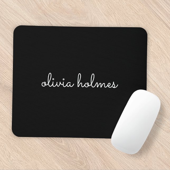 Trendy Monogram | Modern Black Script Name Mouse Mat (Creator Uploaded)