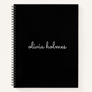 Trendy Monogram   Modern Black Script Name Notebook