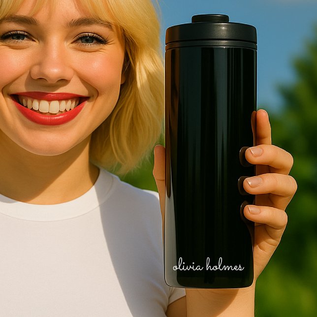 Trendy Monogram | Modern Black Script Name Thermal Tumbler (Creator Uploaded)