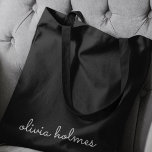 Trendy Monogram | Modern Black Script Name Tote Bag<br><div class="desc">A simple stylish custom monogram design in an informal casual handwritten script typography in striking monochrome black and white. The monogram can easily be personalised to make a design as unique as you are! The perfect trendy bespoke gift or accessory for any occasion.</div>