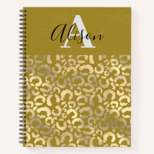 Trendy Monogram Name Gold Glitter Leopard Animal  Notebook