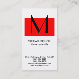 Trendy Monogram Red White Simple Business Card